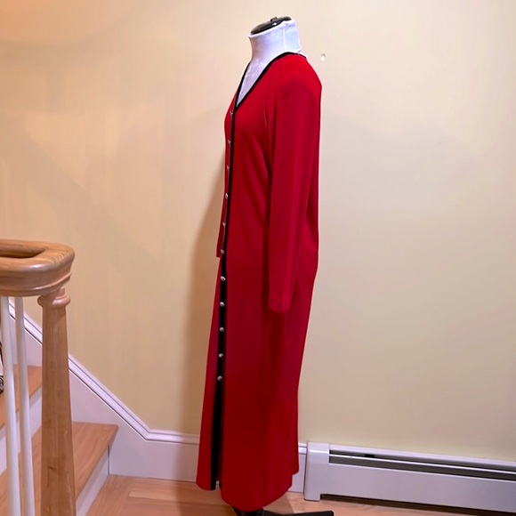 Vintage SUNSHINE STARSHINE Red Ribbed Knit Black Velvet Trim Maxi Dress NWOT - Picture 5 of 9